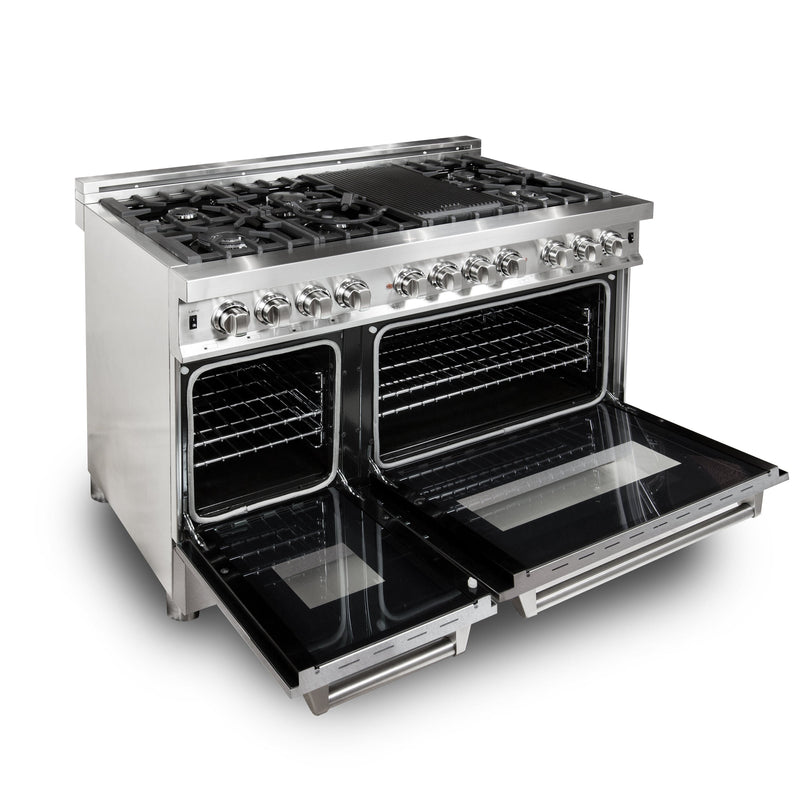 ZLINE 48 in. Kitchen Package with Stainless Steel Dual Fuel Range with DuraSnow Door and Convertible Vent Range Hood (2KP-RASNRH48)