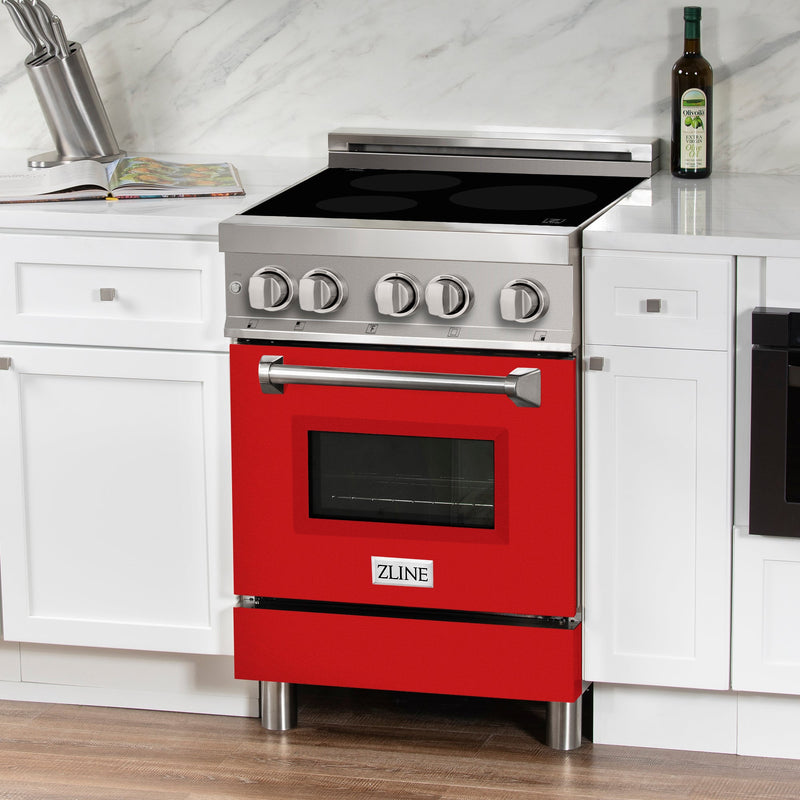 ZLINE 24 In. 2.8 cu. ft. Induction Range with a 3 Element Stove and Electric Oven in Stainless Steel with Red Matte Door(RAIND-RM-24)
