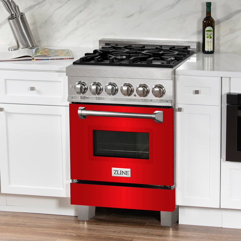 ZLINE 24 in. Professional Dual Fuel Range in Fingerprint Resistant Stainless Steel with Red Matte Door (RAS-RM-24)