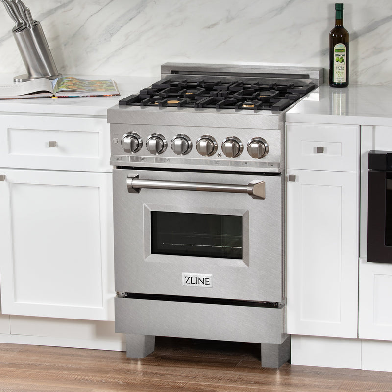 ZLINE 24 in. Professional Dual Fuel Range in Fingerprint Resistant Stainless Steel with Brass Burners (RAS-SN-BR-24)