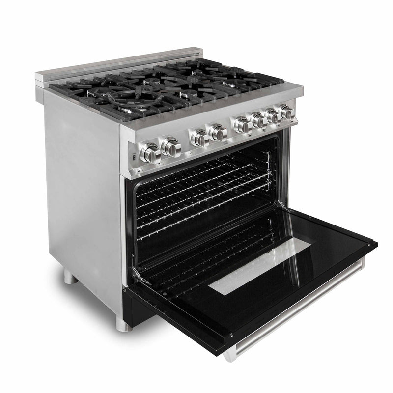 ZLINE 36 in. Dual Fuel Range with Gas Stove and Electric Oven in Stainless Steel with Black Matte Door (RA-BLM-36)