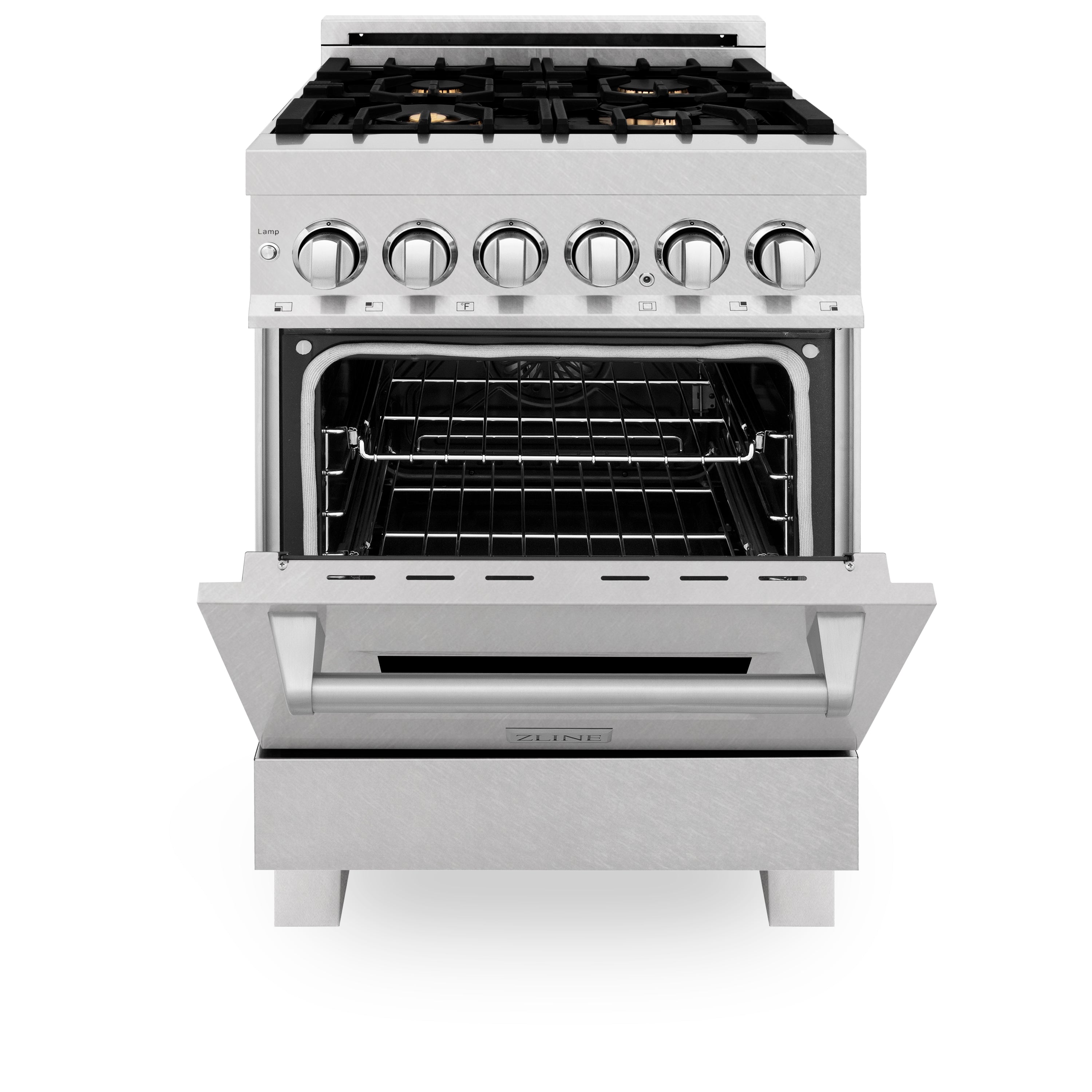 ZLINE 24 in. Professional Dual Fuel Range in Fingerprint Resistant Stainless Steel with Brass Burners (RAS-SN-BR-24)