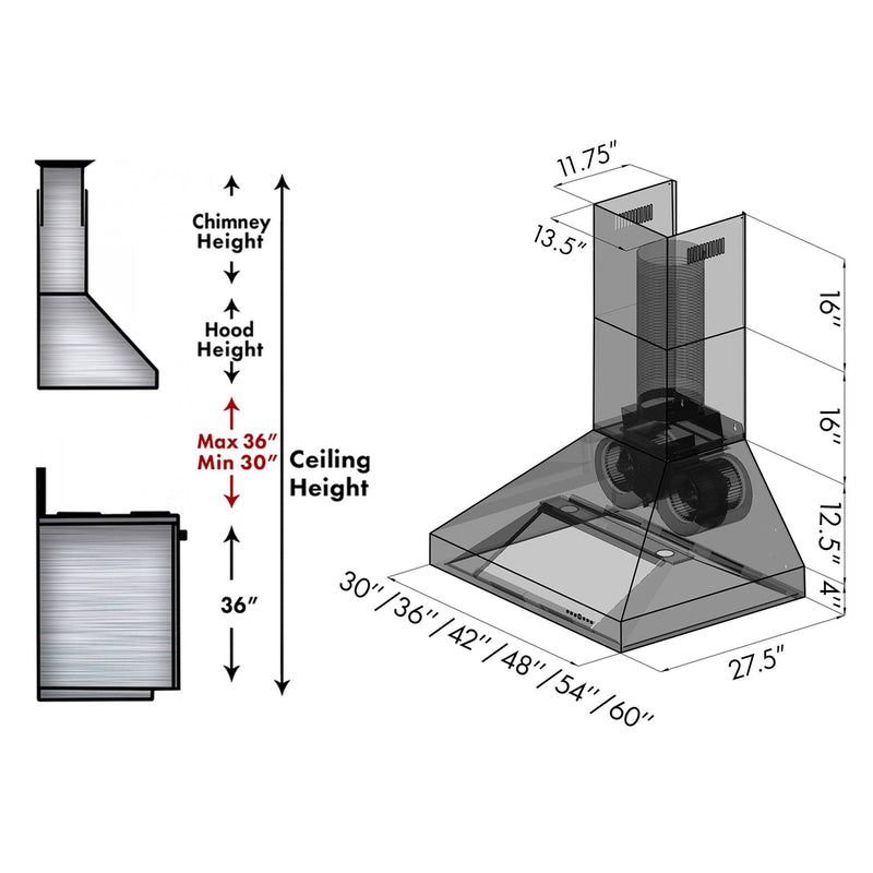 ZLINE Professional Convertible Vent Wall Mount Range Hood in Stainless Steel (697)