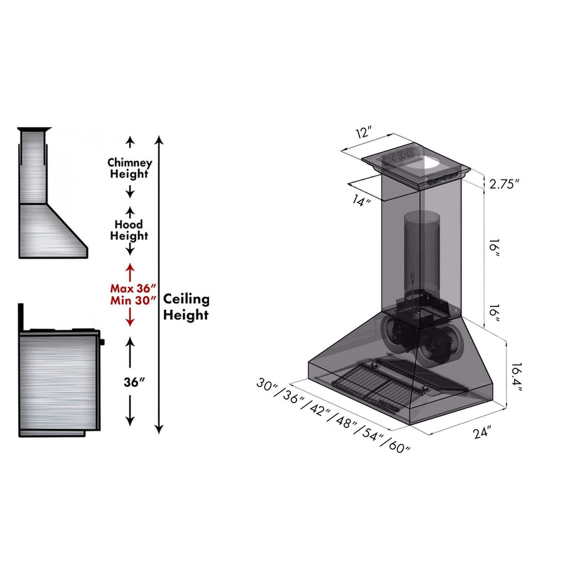 ZLINE Ducted Vent Wall Mount Range Hood in Stainless Steel with Built-in ZLINE CrownSound Bluetooth Speakers (667CRN-BT)