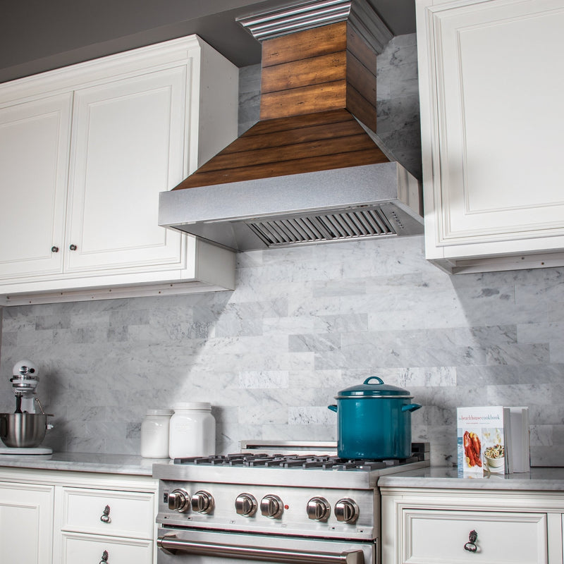 ZLINE Shiplap Wooden Wall Range Hood with Stainless Steel Accent (365BB)