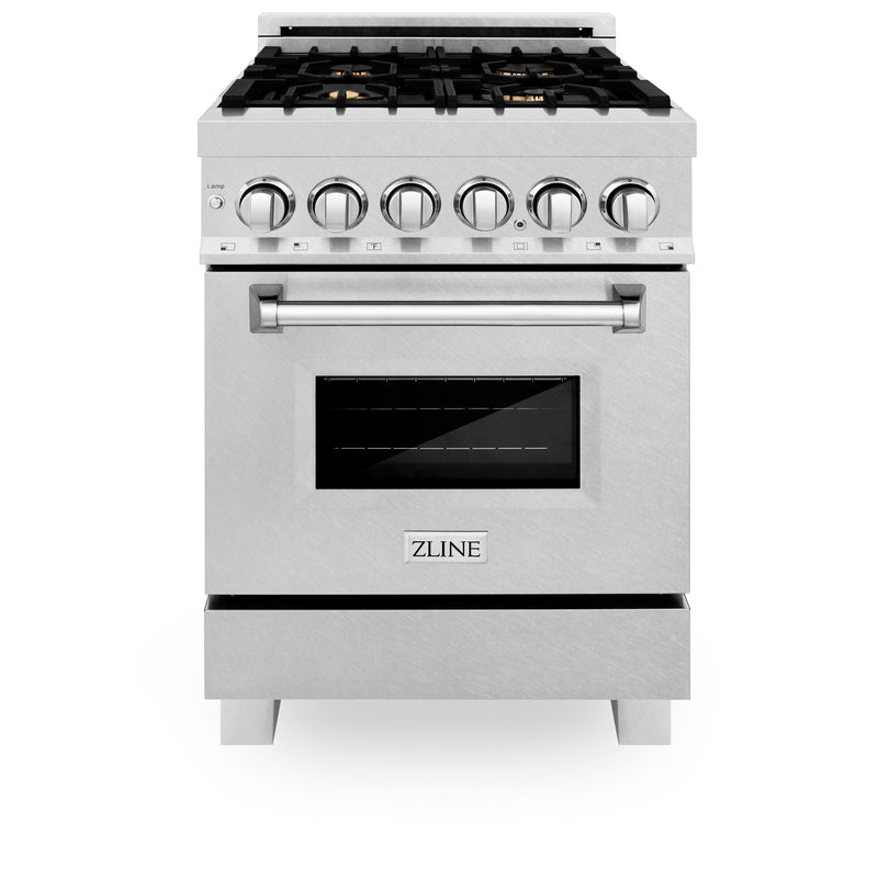 ZLINE 24 in. Professional Dual Fuel Range in Fingerprint Resistant Stainless Steel with Brass Burners (RAS-SN-BR-24)