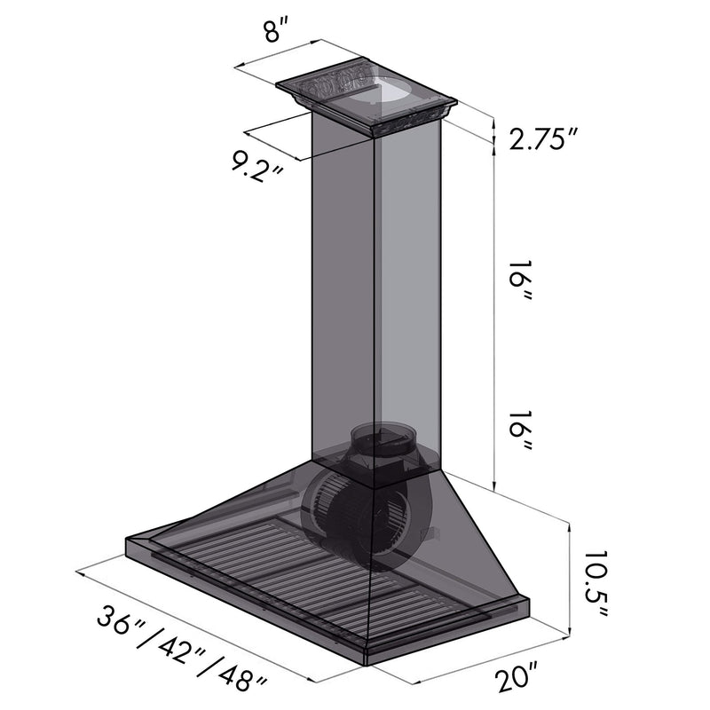 ZLINE CrownSound Ducted Vent Wall Mount Range Hood in Stainless Steel with Built-in Bluetooth Speakers (KBCRN-BT)