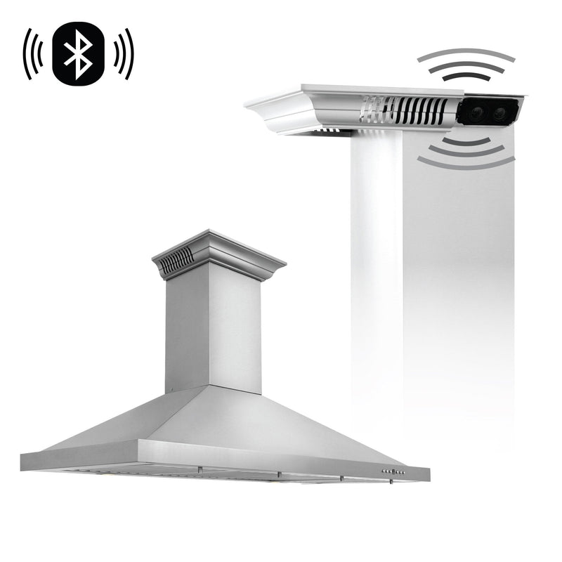 ZLINE CrownSound Ducted Vent Wall Mount Range Hood in Stainless Steel with Built-in Bluetooth Speakers (KBCRN-BT)