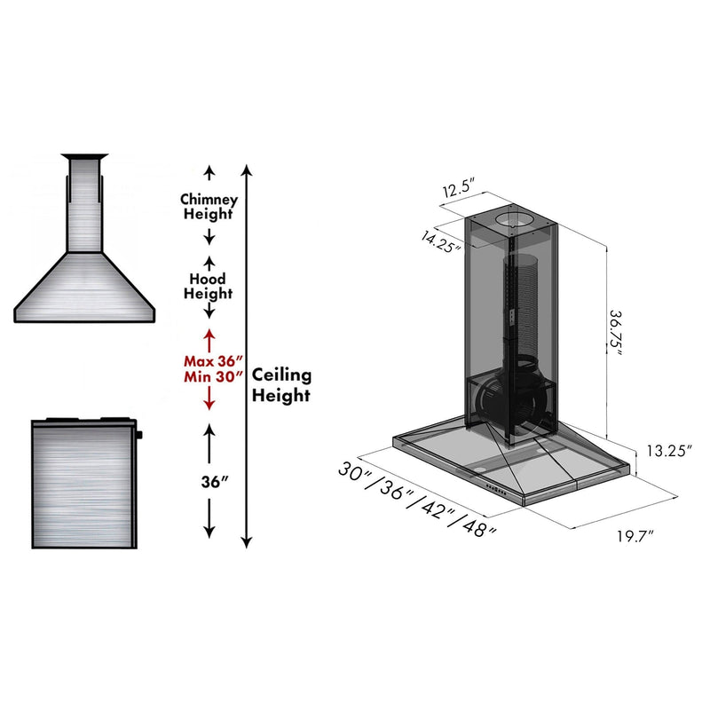 ZLINE Convertible Vent Wooden Island Mount Range Hood in Walnut (KBiRR)